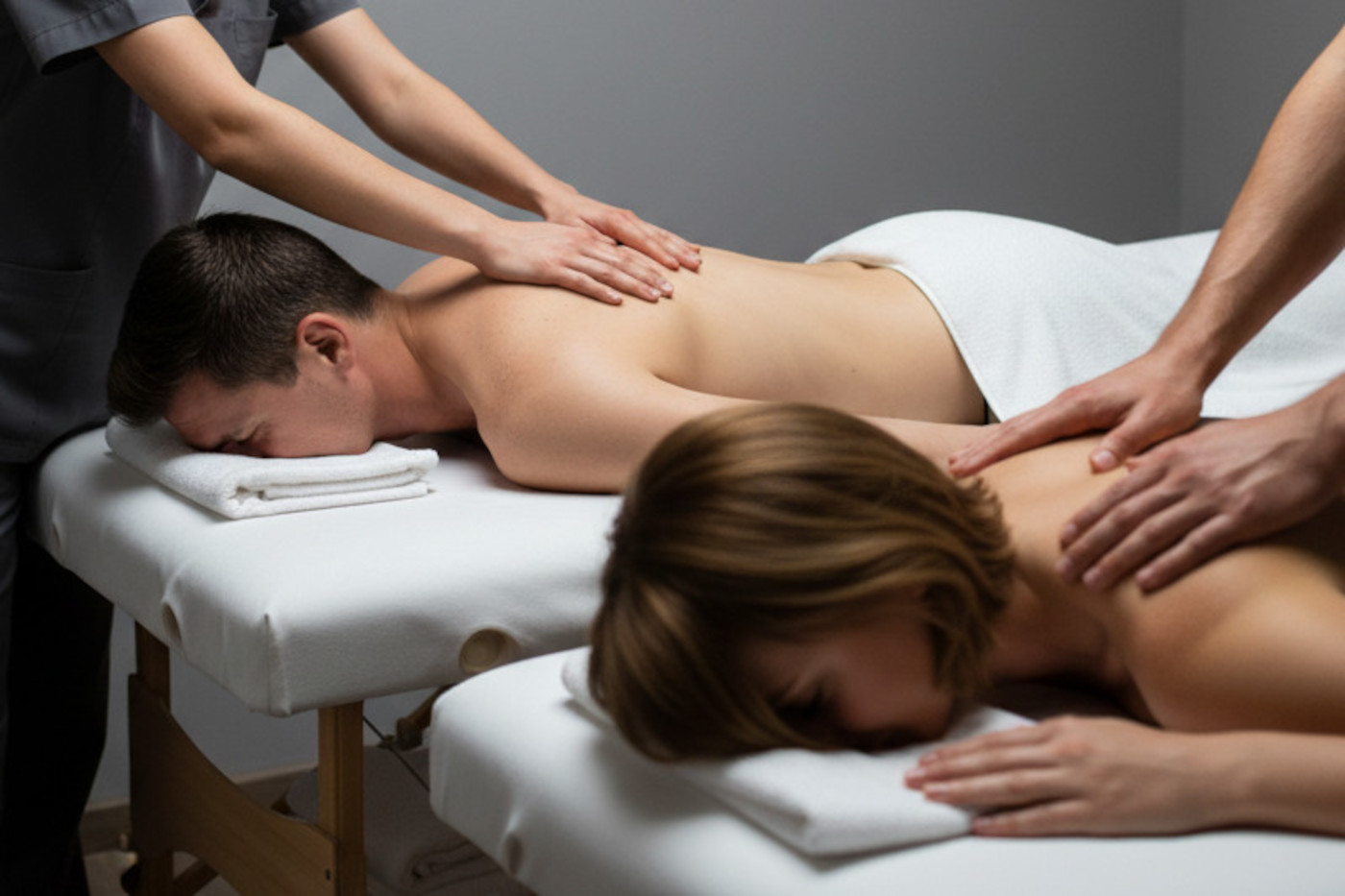 Couples massage side-by-side in a private room at Uniq Massage in McKinney, TX